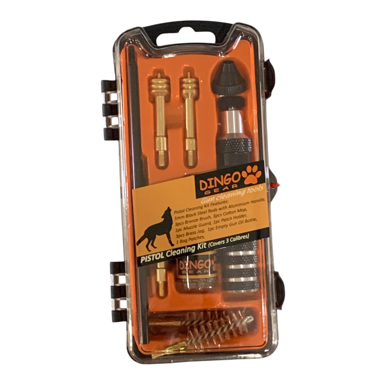 The Dingo Gear Compact Gun Cleaning Kit with Oil Bottle is the perfect solution for you. It comes packed in a strong storage case which is easy to open and close and keep all the components in place. www.defenceqstore.com.au