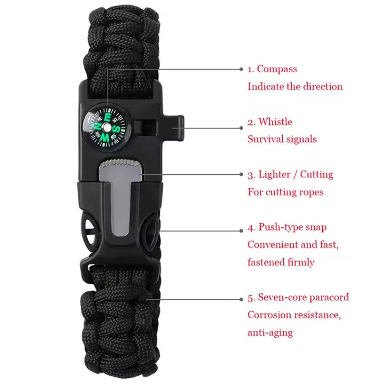 Never get lost again with Stealth OPS must-have survival bracelet. Made from durable 7-strand polyester paracord, this bracelet includes a quick-release buckle and built-in compass for navigation on-the-go. Perfect for preppers, it has a variety of survival uses and is comfortable to wear all day. Don't leave home without it! www.defenceqstore.com.au