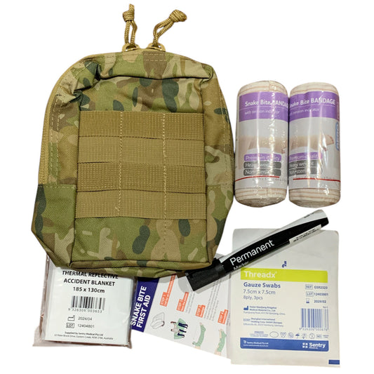 The compact AMCU medium medic pouch (18x12x8cm) is designed to be conveniently worn on your belt, tactical gear or easily slipped into your backpack. Plenty of space left in this pouch to add your essential medical items. Add a tourniquet pouch or other small pouch to the front and keep your required gear together in the one place. www.defenceqstore.com.au