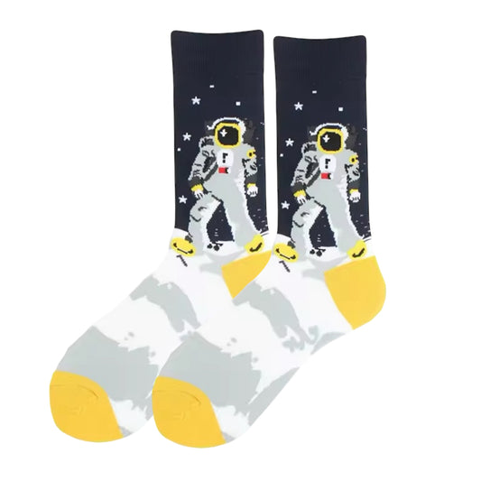 Step out in style and make a statement with our Moon Walk Socks - available in size EUR 35-44. Crafted from polyester and cotton, these socks not only offer supreme comfort but also boast a beautiful and vibrant design. The perfect gift for someone special or a treat for yourself, order your pair now! www.moralepatches.com.au