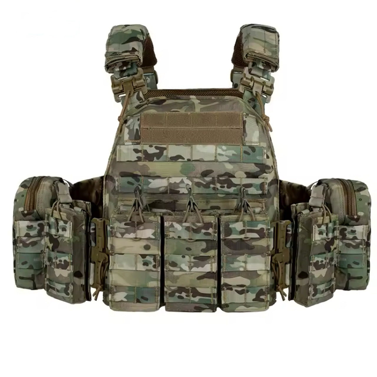 The Stealth Ops Quick Release Assault Vest in Multicam combines durability and functionality. Made with 1000D waterproof oxford cloth, this versatile MOLLE vest is perfect for outdoor activities www.defenceqstore.com.au