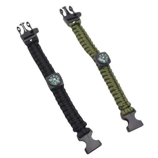 Experience the ultimate in survival gear with the Elite Tactical Paracord Compass &amp; Whistle Survival Bracelet 25cm. This durable and versatile bracelet is an essential accessory for any outdoor enthusiast, providing peace of mind and powerful functionality in one stylish package. Don't leave home without it! www.defenceqstore.com.au