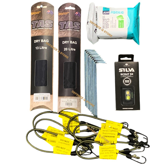 Heading to Wagga Wagga for basic training? This carefully curated bundle delivers the non-issue field gear that transforms your training experience. Keep essentials protected with reliable dry bags, maintain hygiene on the go with quality wipes, and navigate night operations confidently using a dependable headlamp. www.defenceqstore.com.au