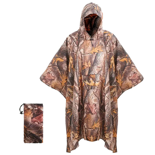 This poncho is made from durable 100% polyester and showcases a tree pattern, ensuring both functionality and style. Its waterproof PU2000mm rating keeps you dry in any weather, while the front pocket and snap closure provide convenience. www.defenceqstore.com.au