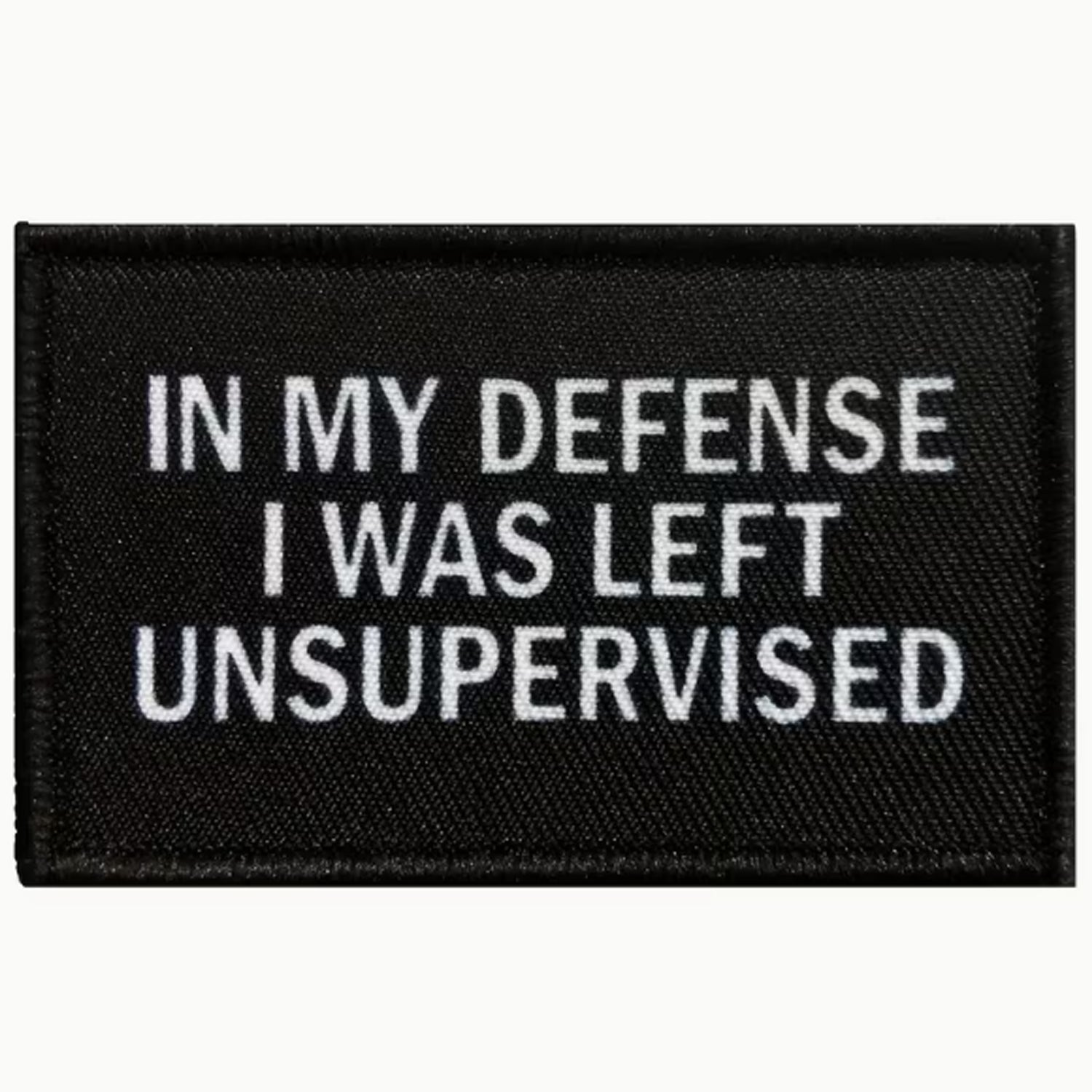 Unleash your rebellious spirit with the In My Defense I Was Left Unsupervised Morale Patch! Featuring an sublimated design and hook &amp; loop backing, this 8x5cm patch is the perfect addition to your collection. Show off your unapologetic confidence and unique sense of humour with this high-quality product. www.defenceqstore.com.au