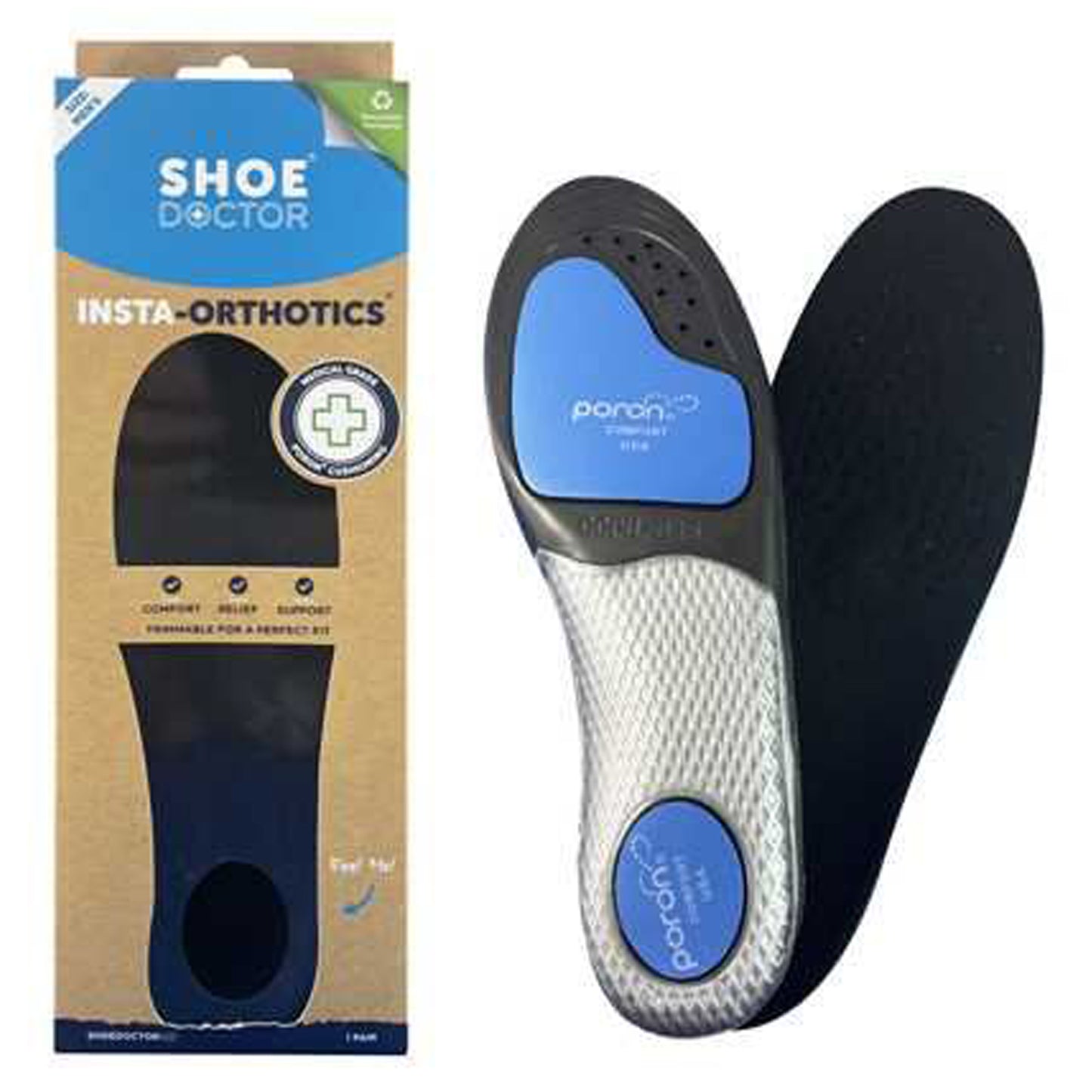 "Shoe Doctor Orthotic Insoles  Men's size. Give your feet the comfort and support they deserve with Shoe Doctor Orthotic Insoles. Designed with medical-grade Poron® cushioning, these premium insoles provide targeted relief from pressure, fatigue, and foot pain while enhancing stability and balance throughout the day. www.defenceqstore.com.au