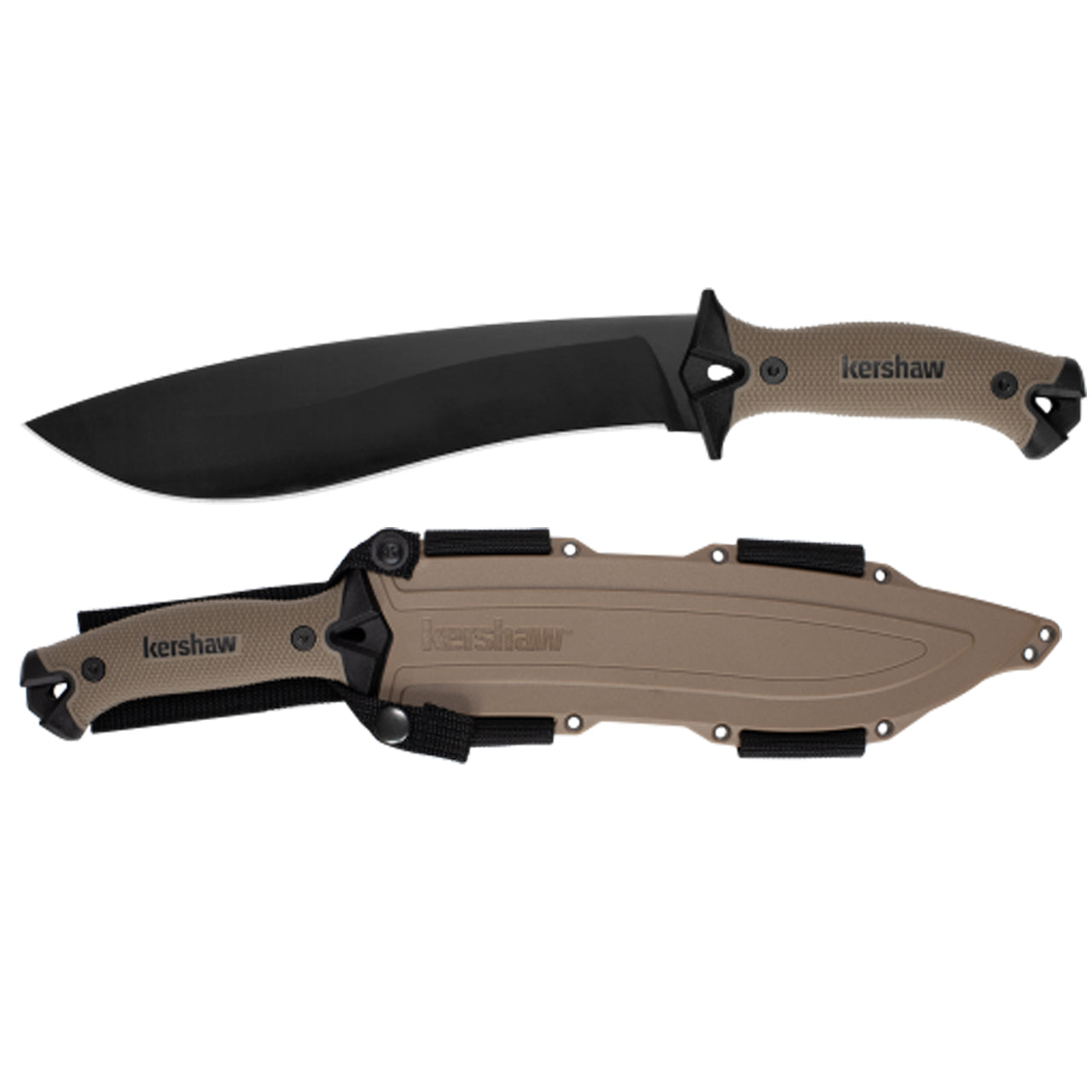 The popular Kershaw Camp 10 machete has been widely praised for both value and durability. The black-and-tan color scheme was inspired by a Camp 10 that was put to work and got all dusty in the process. www.defenceqstore.com.au