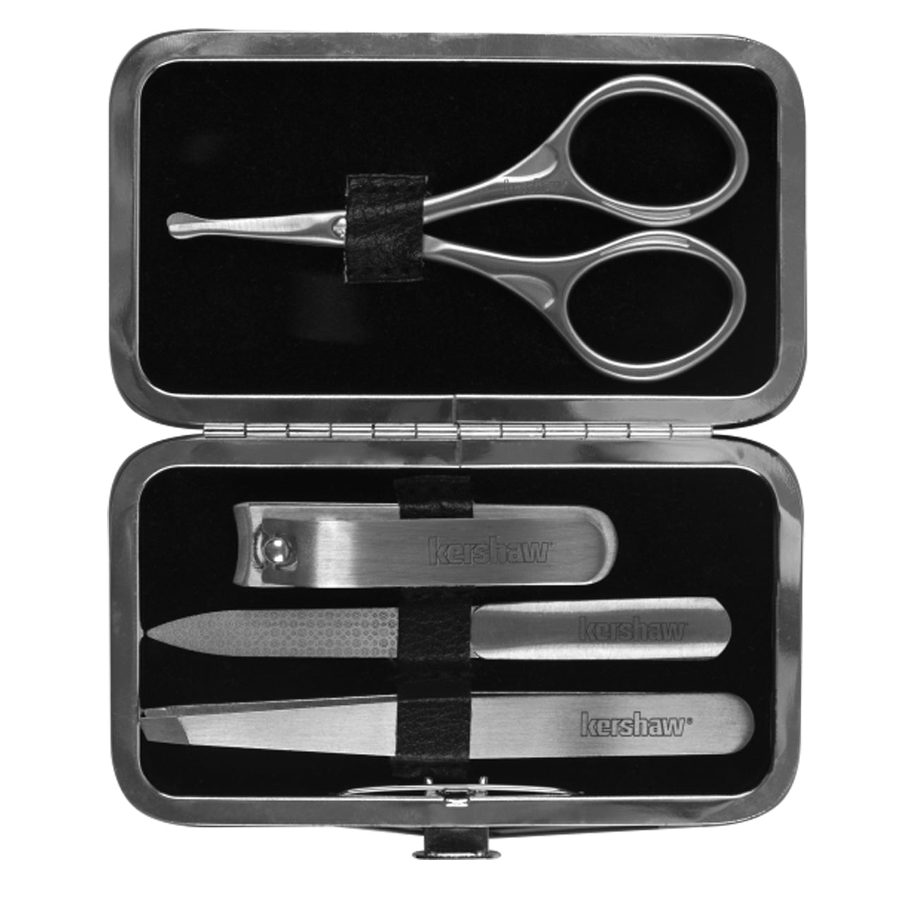 Keep it neat and trim with the Kershaw Manicure Kit. Everything fits conveniently in a metal-trimmed case so it’s easy to take along when traveling. The set includes 4 stainless steel tools www.defenceqstore.com.au