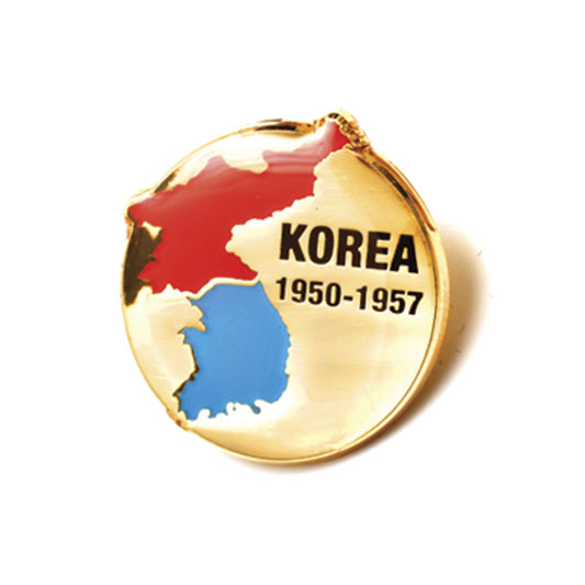 The Korea 1950-1957 Map Badge is meticulously crafted with full-colour enamel and gold-plated zinc alloy, ensuring its durability and longevity.  www.defenceqstore.com.au