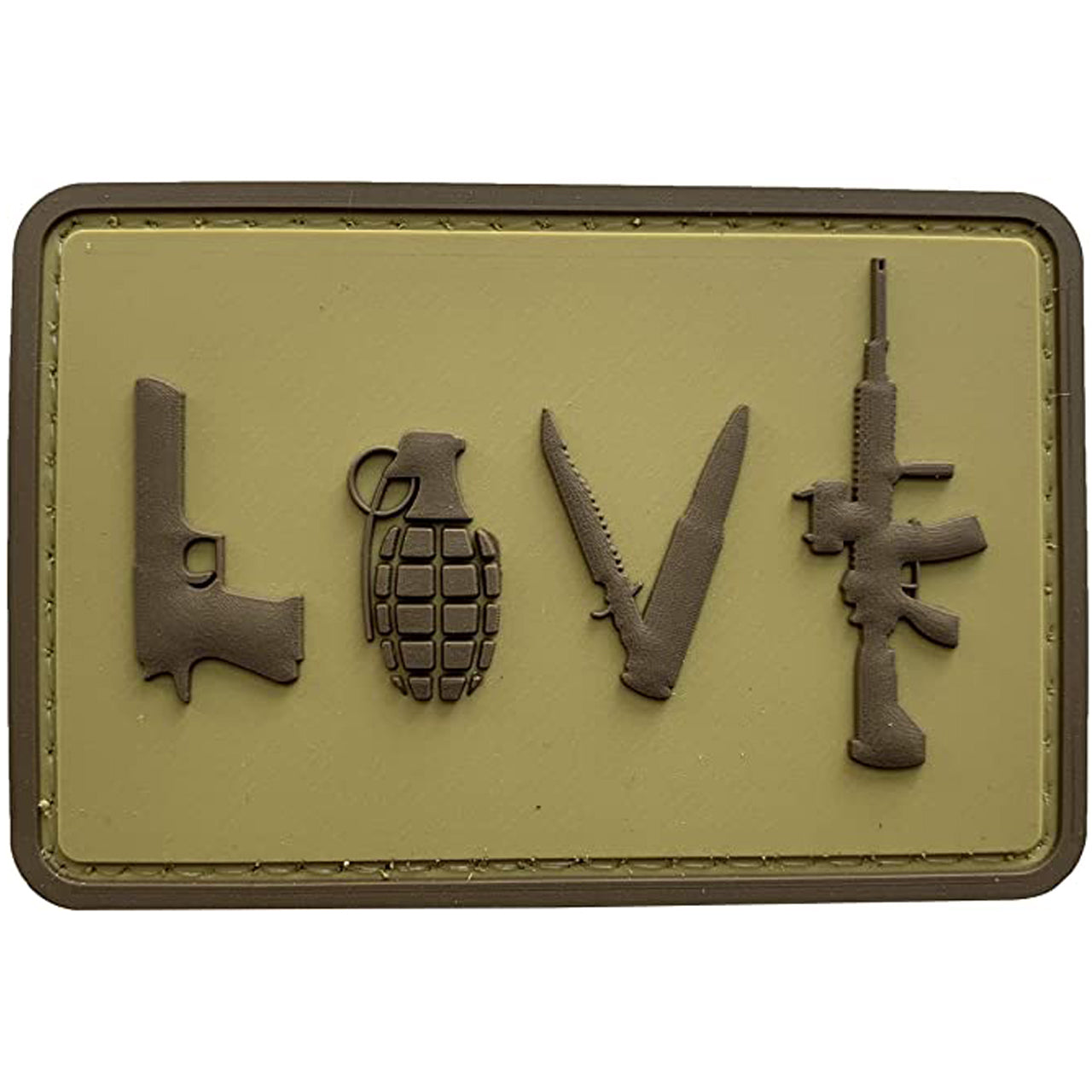 LOVE - Pistol Grenade Knife Rifle PVC Patch, Velcro backed Badge. Great for attaching to your field gear, jackets, shirts, pants, jeans, hats or even create your own patch board. www.defenceqstore.com.au