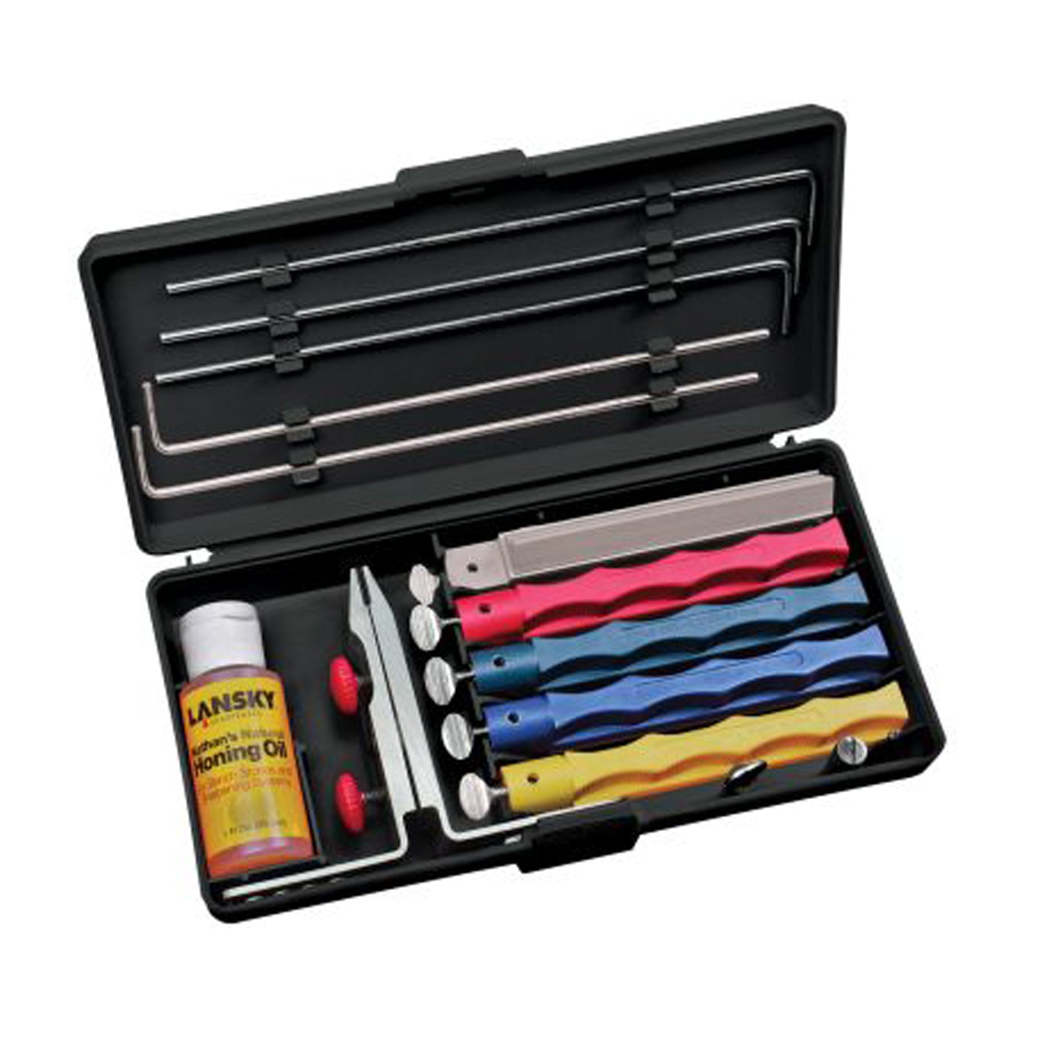 Angle constancy is the most critical and the most elusive element of hand sharpening. The Lansky Controlled-Angle System is a guided knife sharpening system that ensures that your knife edge sharpens to the exact bevel you specify. www.defenceqstore.com.au