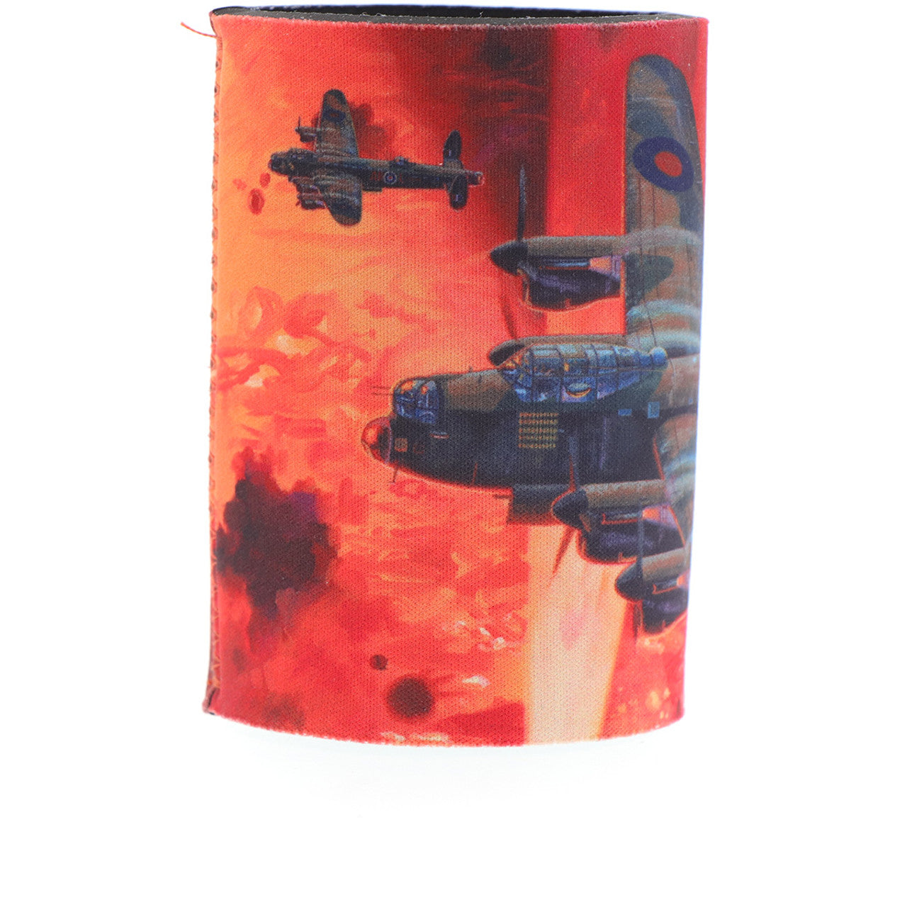 The cooler showcases Harrison's artwork "Into the Cauldron" and a schematic of the Lancaster Bomber on its base. Made from durable neoprene, this cooler is perfect for keeping your drinks cold. With its striking artwork depicting the Lancaster Bomber during an operation with Bomber Command, it is sure to make your mornings more enjoyable. www.defenceqstore.com.au