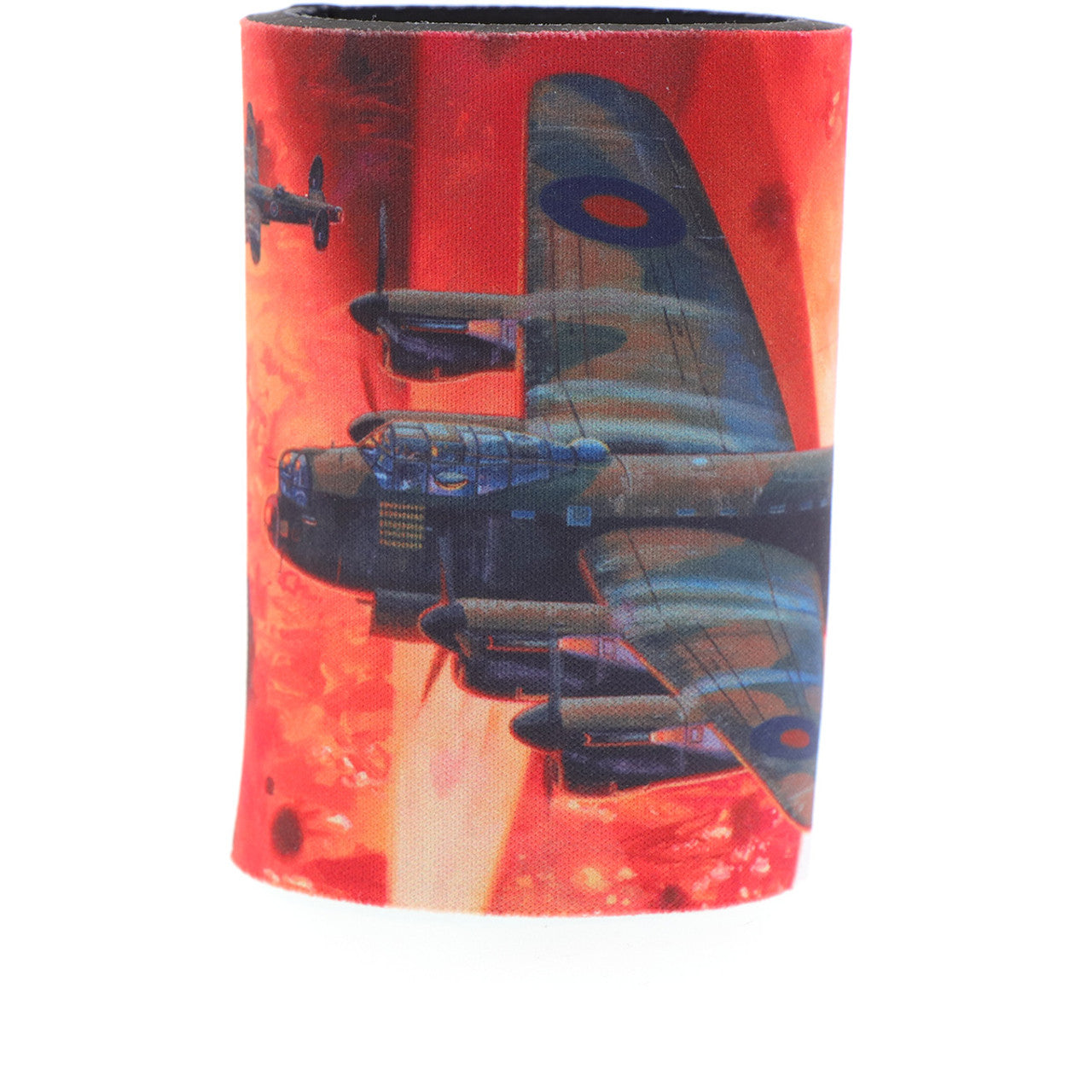 The cooler showcases Harrison's artwork "Into the Cauldron" and a schematic of the Lancaster Bomber on its base. Made from durable neoprene, this cooler is perfect for keeping your drinks cold. With its striking artwork depicting the Lancaster Bomber during an operation with Bomber Command, it is sure to make your mornings more enjoyable. www.defenceqstore.com.au