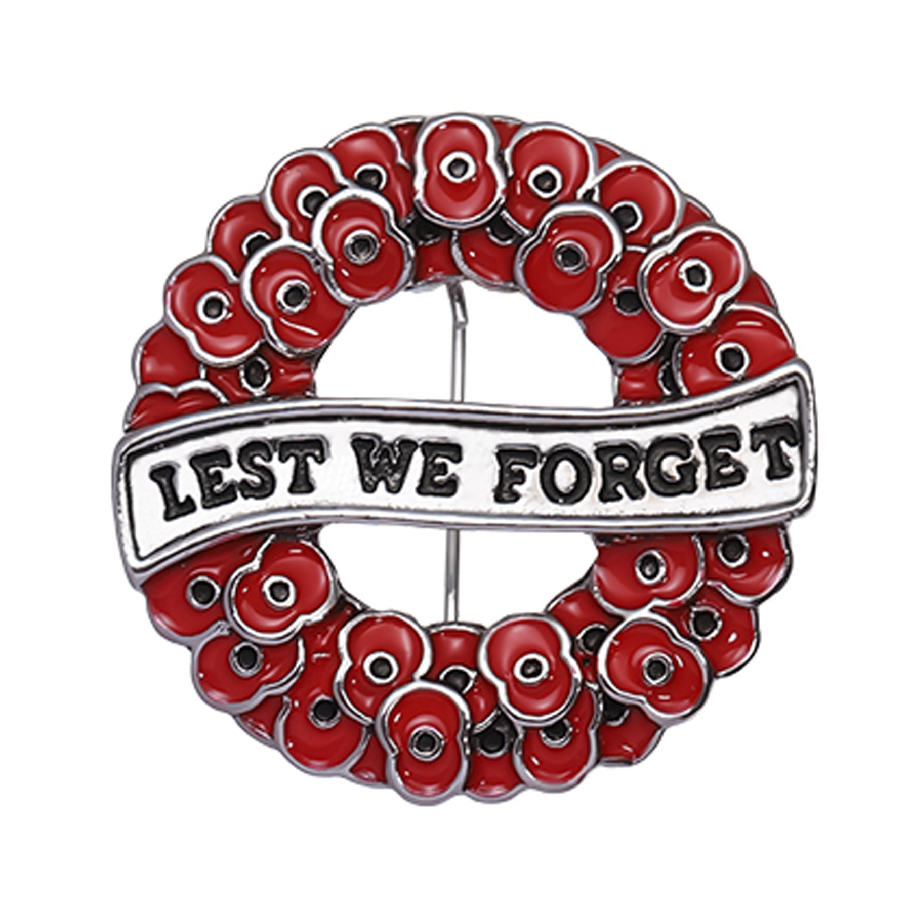 Honour the fallen with the Lest We Forget Poppy Wreath Gold Front Brooch—a striking tribute that blends timeless remembrance with contemporary style. This exquisite 28mm brooch features a multi-dimensional design with deep translucent red petals set against luxurious silver plating, creating a piece that commands attention and respect. Perfect for Anzac Day, memorial services, or everyday wear, this brooch lets you carry your tribute with pride. www.defenceqstore.com.au