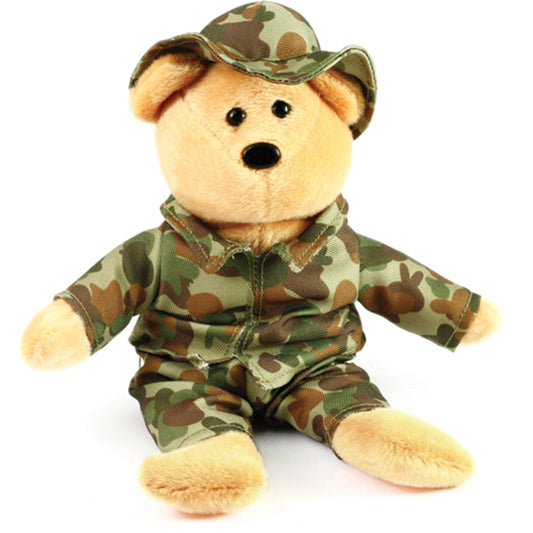 Tens of thousands of brave Aussies, honouring their service and sacrifice, have proudly worn their AUSCAM uniforms in combat and peacekeeping missions around the globe. Now you can join them, with Little Aussie Auscam Bear, standing 200mm tall. A fitting tribute for history, family, and community! www.defenceqstore.com.au