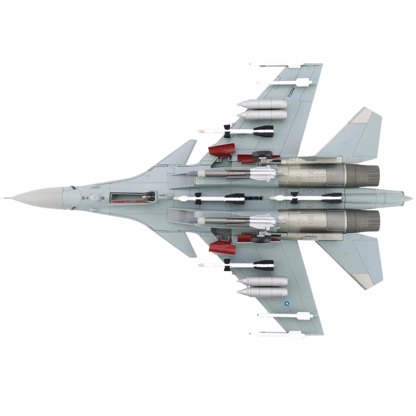 The SU-30MKM is a multirole fighter aircraft operated by the Royal Malaysian Air Force (TUDM). This variant of the Su-30 is tailored specifically for Malaysia, featuring advanced avionics, thrust-vectoring engines, and enhanced weaponry, making it highly capable in air-to-air and air-to-ground missions. www.defenceqstore.com.au