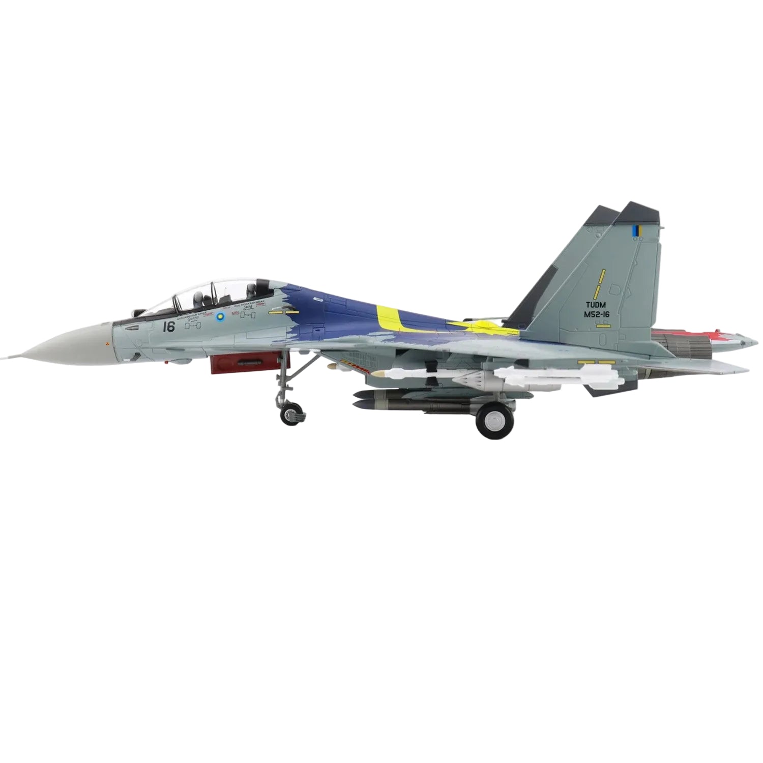 The SU-30MKM is a multirole fighter aircraft operated by the Royal Malaysian Air Force (TUDM). This variant of the Su-30 is tailored specifically for Malaysia, featuring advanced avionics, thrust-vectoring engines, and enhanced weaponry, making it highly capable in air-to-air and air-to-ground missions. www.defenceqstore.com.au