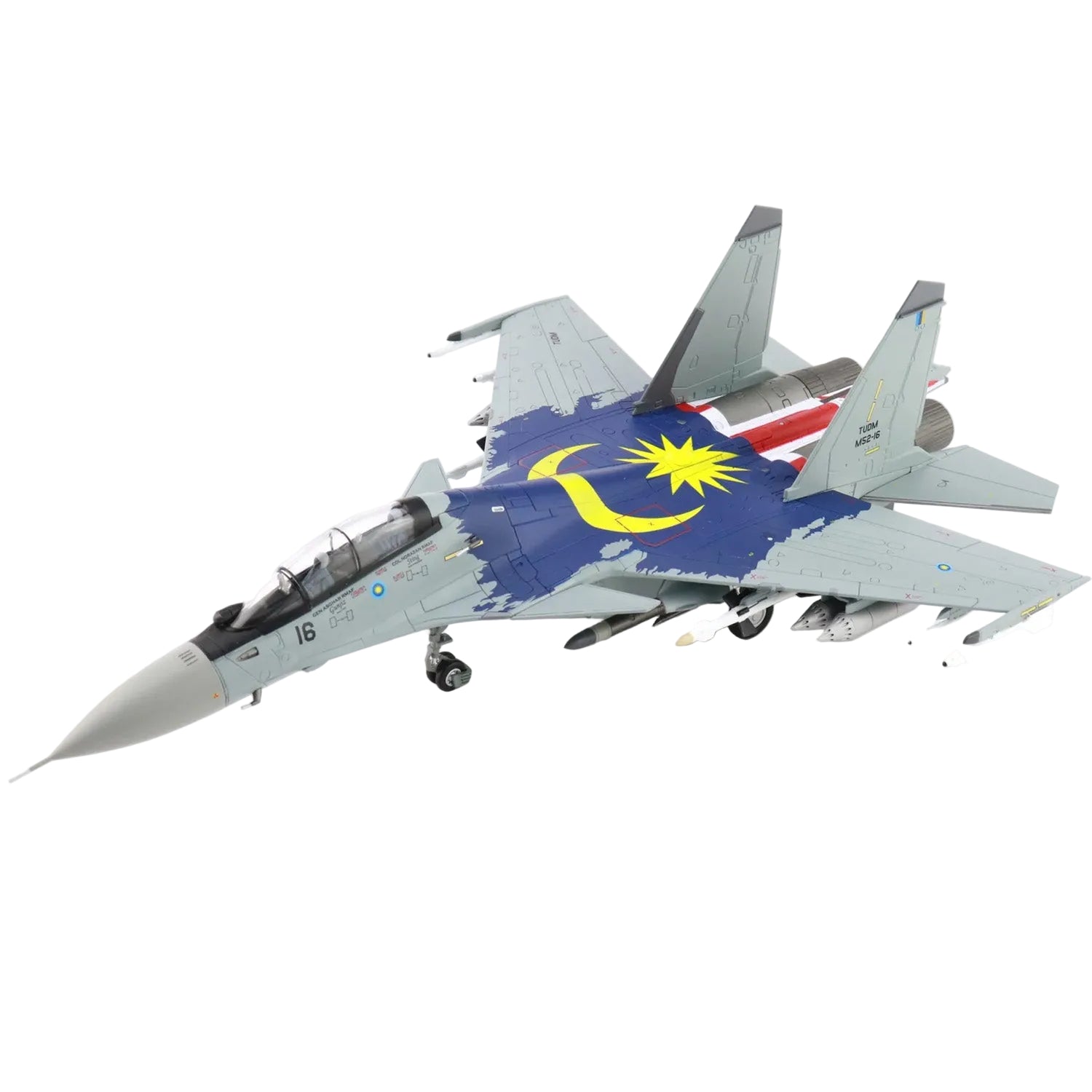 The SU-30MKM is a multirole fighter aircraft operated by the Royal Malaysian Air Force (TUDM). This variant of the Su-30 is tailored specifically for Malaysia, featuring advanced avionics, thrust-vectoring engines, and enhanced weaponry, making it highly capable in air-to-air and air-to-ground missions. www.defenceqstore.com.au