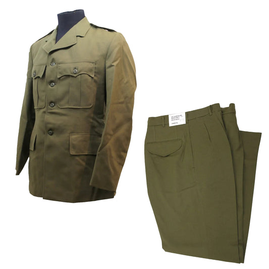 Original Australian Army Service Dress Uniform. Unissued
Dated from the 1960's through to the 1990's
Sizes are shown as chest size for the jacket in inches.
Matching trousers are listed below. Sorry but we can not swap sizes around all sets are sold as is. www.defenceqstore.com.au
