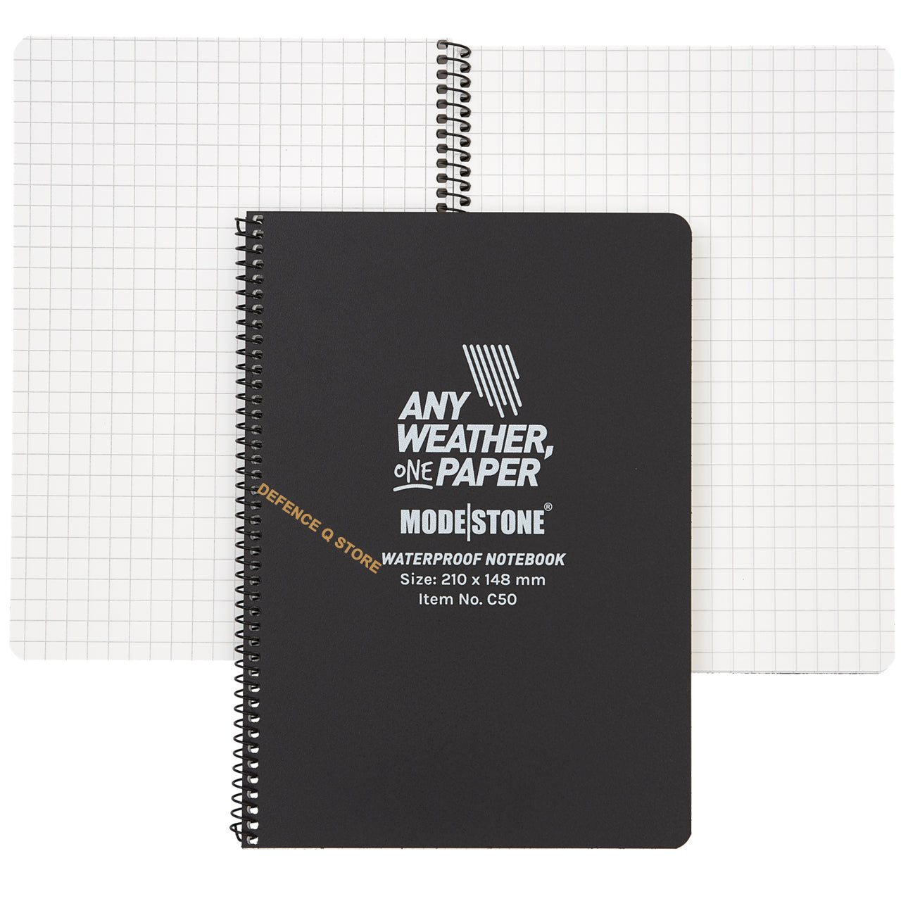 MS-C50 Modestone C50 Side Spiral Notepad A5 148x210mm - 50 sheets - BLACK All Weather Notebook www.defenceqstore.com.au