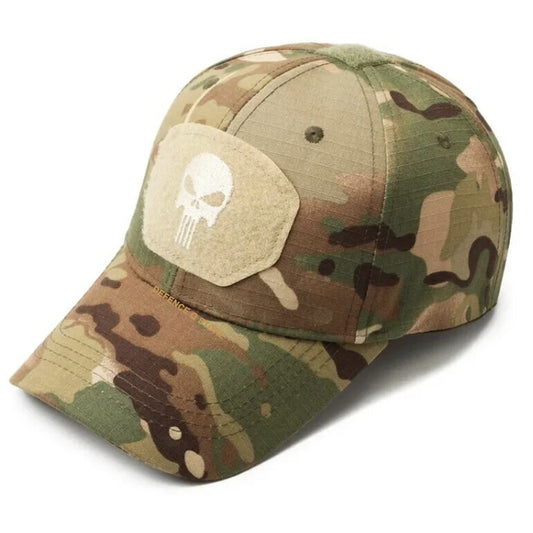 This incredible Military Punisher Cap screams strength and determination. It's the perfect choice for those who want to make a bold statement with their style. The Velcro size on the front measures 9x6.5cm, making it easy to adjust for a perfect fit. Get ready to take on any challenge with this lightweight and versatile Multicam cap. www.defenceqstore.com.au