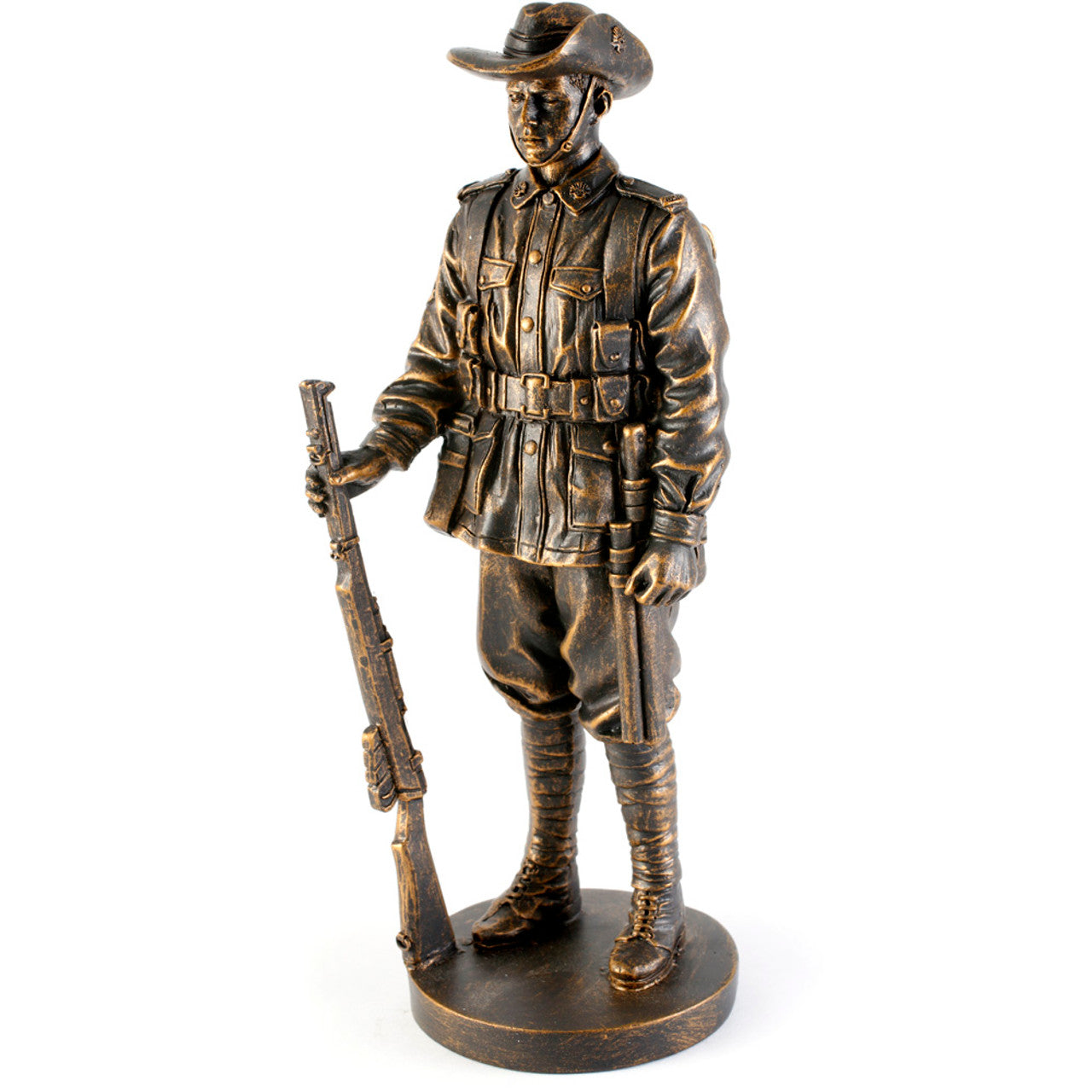 The stunning AIF Digger miniature figurine is a tangible representation of the Anzac Spirit. The figurine is approximately 200mm high with a 70mm round base. www.defenceqstore.com.au