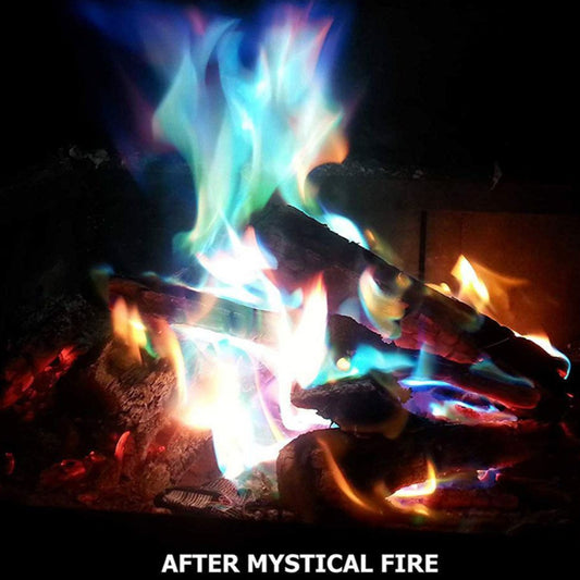 Mystical Fire is an exciting campfire novelty that&nbsp;produces vibrantly coloured flames&nbsp;in any timber fire. Watch in amazement as flames turn from&nbsp;red to blue to green to violet, providing entertainment for the whole family on your next camping trip. This 60% expanded packet increases burn time! www.defenceqstore.com.au