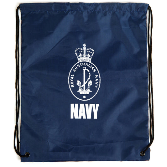 This Navy branded drawstring backpack is manufactured from 210D polyester and has riveted metal eyelets at the base for added strength. Perfect for a broad demographic this bag is ideal for show days & sports events and offers proud connection and promotion long after the event has finished. Dimensions: 415 x 335mm