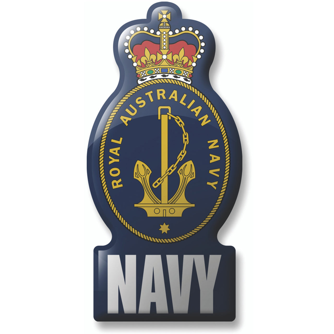 This majestic Royal Australian Navy crest magnet is printed in glorious full colour! Let it grace your notes and pictures so you can admire them every day. This beautiful badge measures 50mm x 98mm. www.defenceqstore.com.au