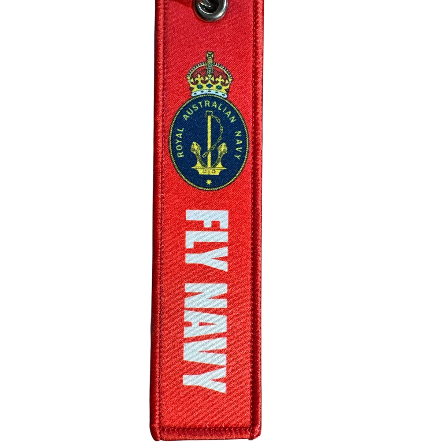 Keep your keys secure and add a touch of military pride with this authentic Navy Key Tag. Featuring bold embroidered Navy insignia and the iconic "Remove Before Flight" wording, it's a practical accessory that makes a statement. www.defenceqstore.com.au