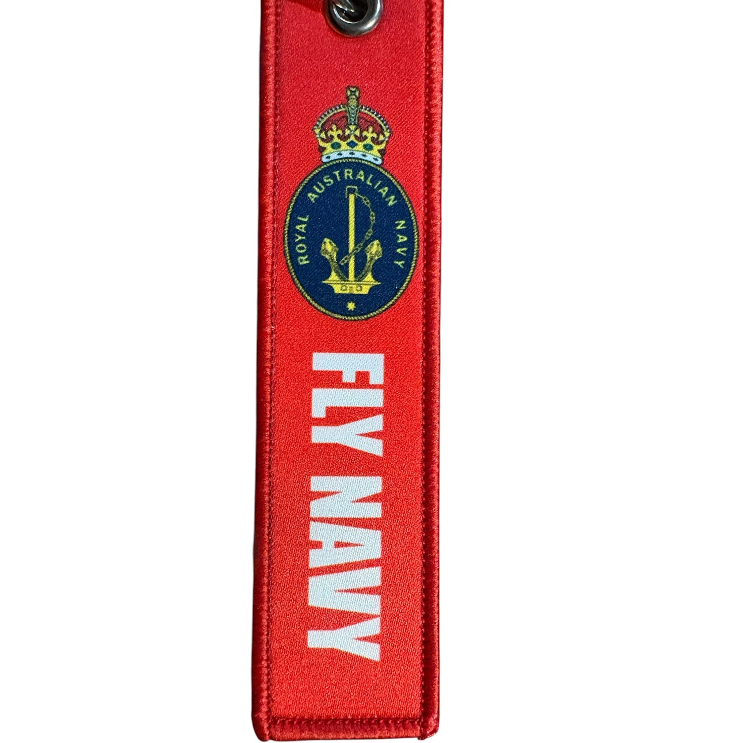 Keep your keys secure and add a touch of military pride with this authentic Navy Key Tag. Featuring bold embroidered Navy insignia and the iconic "Remove Before Flight" wording, it's a practical accessory that makes a statement. www.defenceqstore.com.au