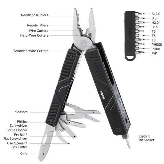 The NexTool Gemini Electric Multi-Tool is a hybrid design that combines traditional multi-tool functionality with an integrated electric screwdriver system. Designed for users who require both mechanical strength and powered fastening capability, the Gemini delivers versatility in a compact format. www.defenceqstore.com.au