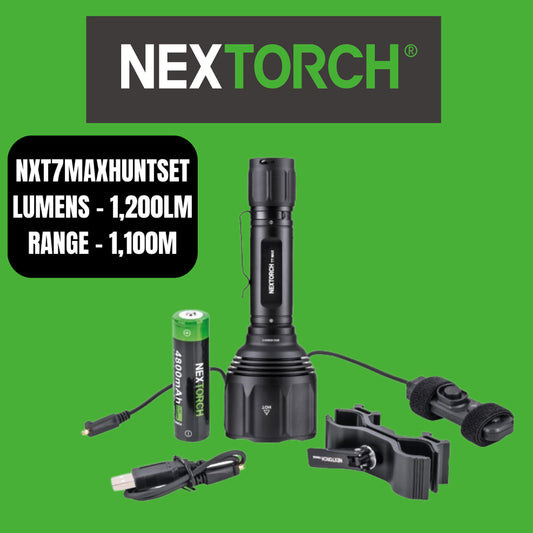 The NEXTORCH T7 MAX was developed together with internationally successful experts for hunting.
This exceptionally powerful hunting lamp has therefore been created out in the field and is highly praised by experienced hunters. www.defenceqstore.com.au