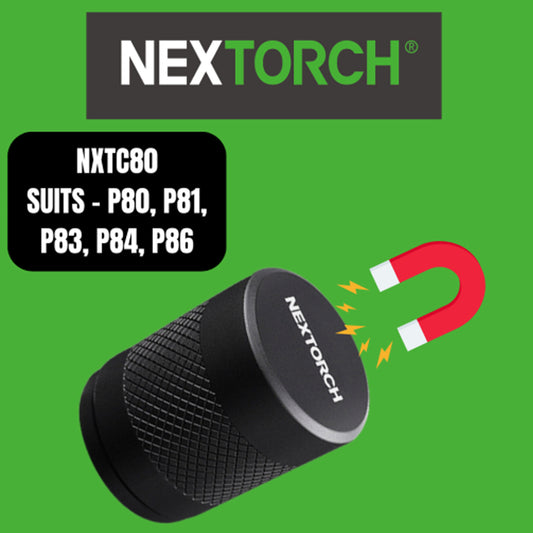 The Nextorch TC80 is an invaluable accessory for your P-Series torches, with a high powered magnet in the base, screw this tail cap onto any of the below torches to be able to attach your torch to almost any metal surface. www.defenceqstore.com.au