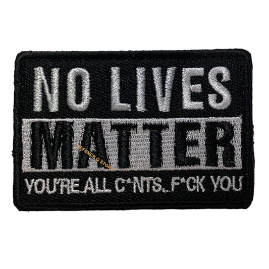 Experience the power and beauty of the No Lives Matter Embroidery Velcro Backed Morale Patch, available in a perfect 7x5cm size. The HOOK AND LOOP BACKED PATCH is a unique touch provided for added convenience. Get yours today and showcase your style and passion! www.defenceqstore.com.au