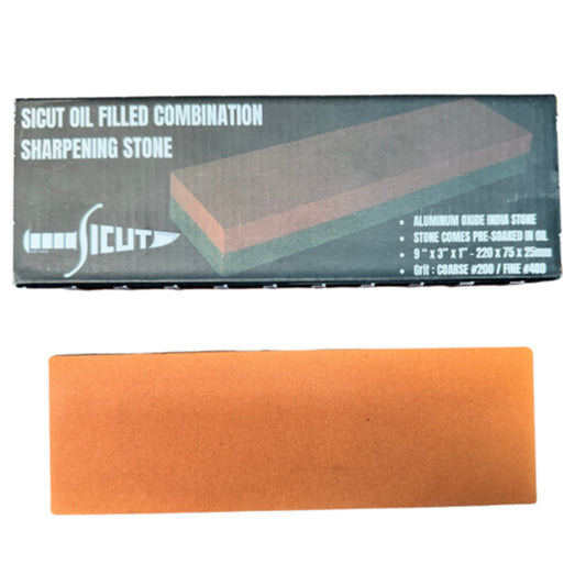 Made from&nbsp;Aluminium oxide, this stone features a&nbsp;dual grit design (200/400), allowing for&nbsp;coarse edge restoration&nbsp;and&nbsp;fine honing. The&nbsp;oil-filled composition&nbsp;ensures&nbsp;smoother sharpening&nbsp;by reducing friction and keeping metal shavings from embedding into the surface. www.defenceqstore.com.au