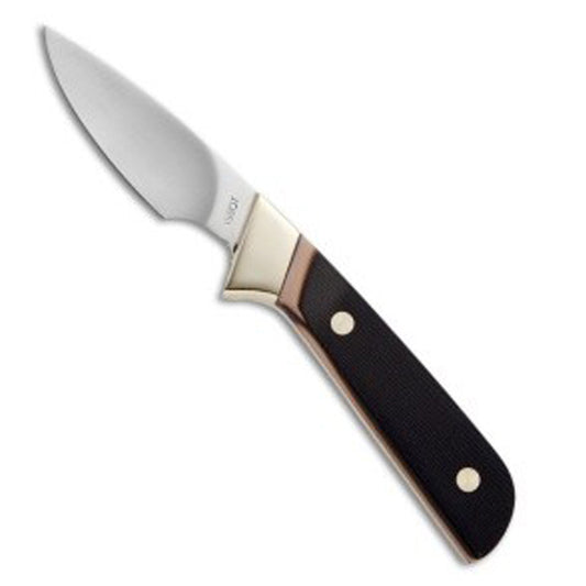 This Old Timer Lil’ finger Knife is a great tool to take along on hunting trips. It features a stainless steel satin finish drop blade and polymer composite scales over a full tang with brass rivet construction. Includes a leather sheath with 1″ belt loop. www.defenceqstore.com.au