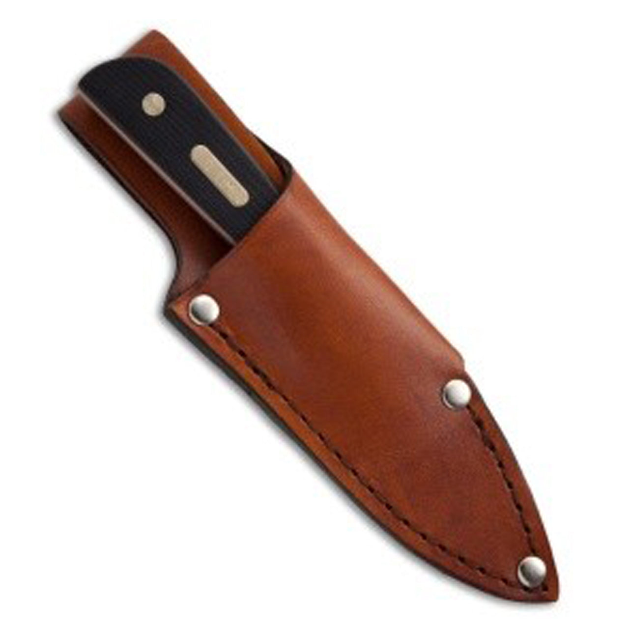 This Old Timer Lil’ finger Knife is a great tool to take along on hunting trips. It features a stainless steel satin finish drop blade and polymer composite scales over a full tang with brass rivet construction. Includes a leather sheath with 1″ belt loop. www.defenceqstore.com.au