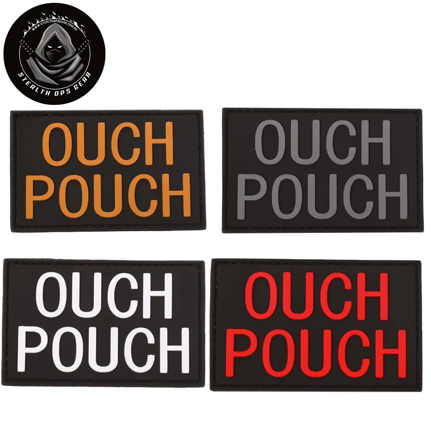 Ouch Pouch Morale Patch PVC - Stealth Ops Gear. This bold PVC morale patch delivers attitude and authenticity to your tactical gear, backpack, or everyday carry. At 8x5cm, it's sized perfectly for visibility without overwhelming your setup.  www.defenceqstore.com.au