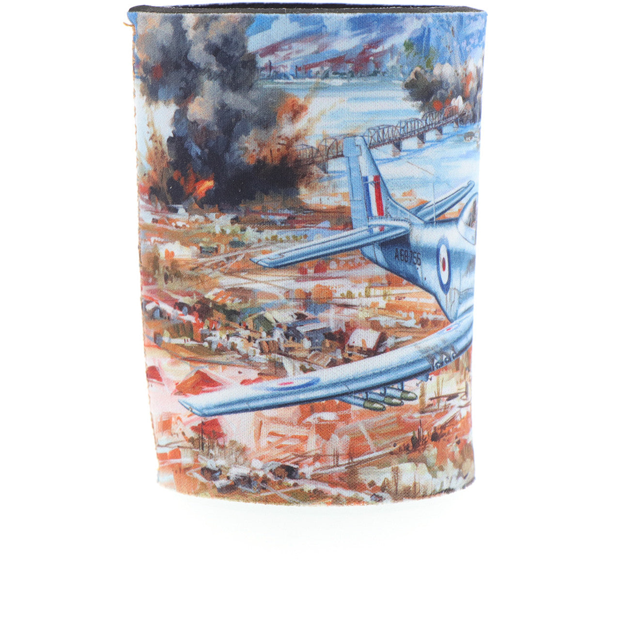 With a beautiful depiction of P-51D Mustangs of 77 Squadron titled "Cutting the Lines" and a schematic of the aircraft in the base, this eye-catching cooler is perfect for keeping your drinks cold. Limited to only 1000 worldwide, it is a rare find that is sure to impress. Made from durable neoprene, this cooler captures the aircraft perfectly with schematics and limited edition details inside. www.defenceqstore.com.au