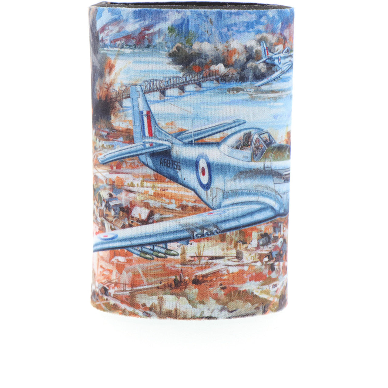 With a beautiful depiction of P-51D Mustangs of 77 Squadron titled "Cutting the Lines" and a schematic of the aircraft in the base, this eye-catching cooler is perfect for keeping your drinks cold. Limited to only 1000 worldwide, it is a rare find that is sure to impress. Made from durable neoprene, this cooler captures the aircraft perfectly with schematics and limited edition details inside. www.defenceqstore.com.au