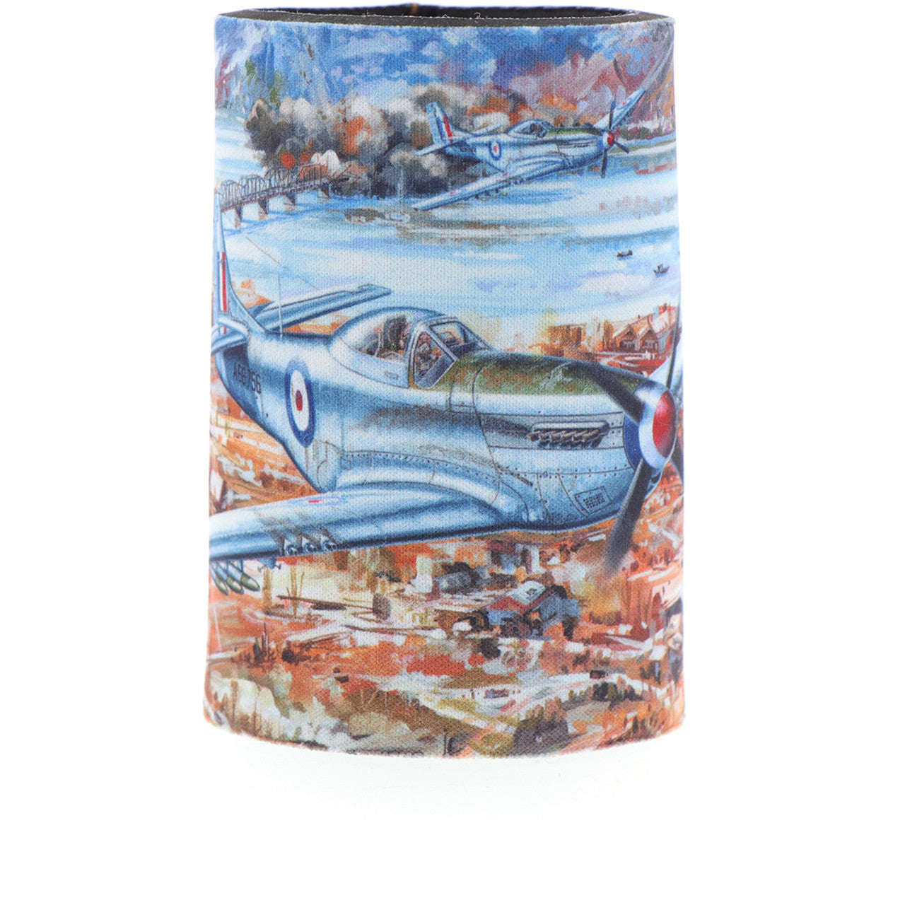 With a beautiful depiction of P-51D Mustangs of 77 Squadron titled "Cutting the Lines" and a schematic of the aircraft in the base, this eye-catching cooler is perfect for keeping your drinks cold. Limited to only 1000 worldwide, it is a rare find that is sure to impress. Made from durable neoprene, this cooler captures the aircraft perfectly with schematics and limited edition details inside. www.defenceqstore.com.au