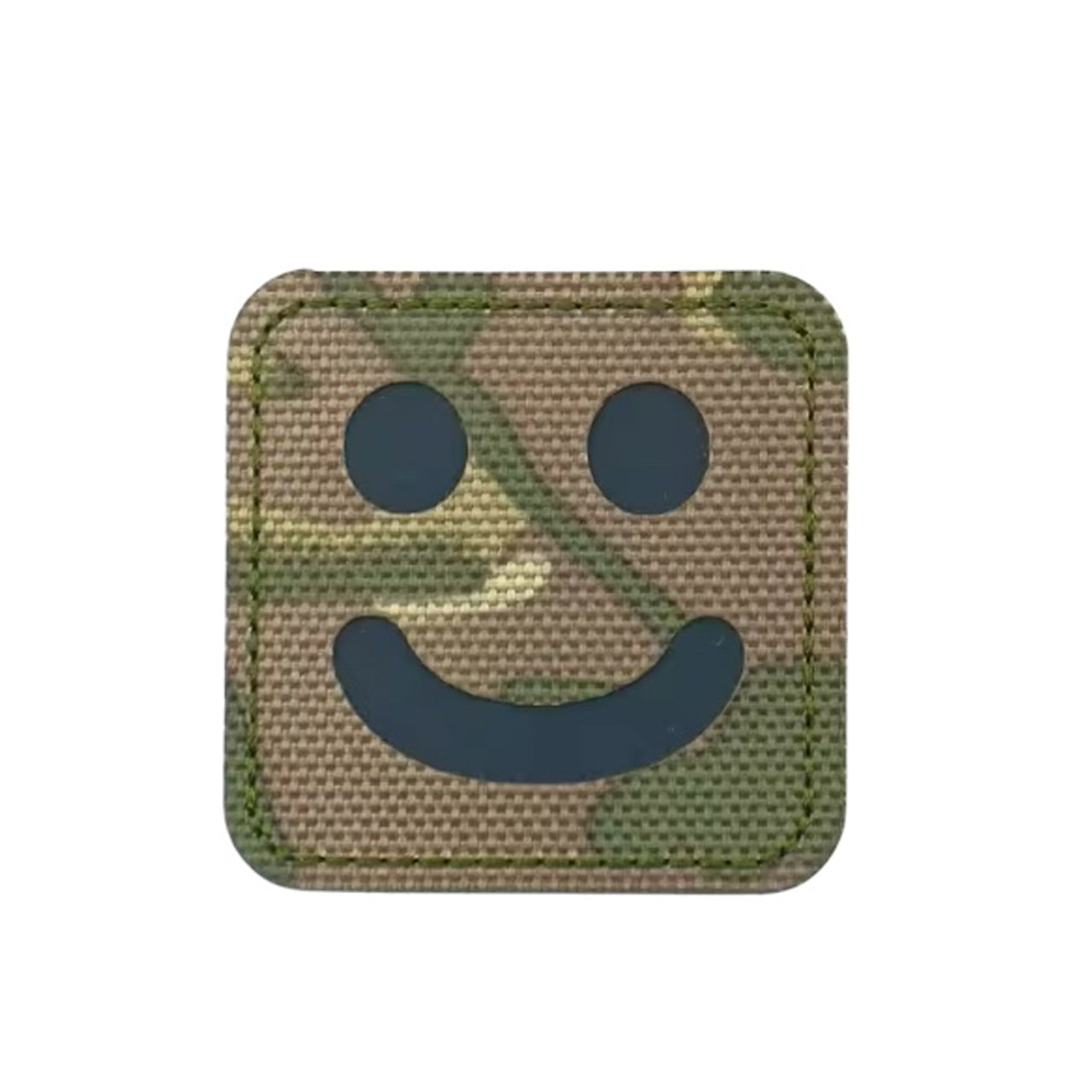 Easily add some personality and style to your gear with our Happy Face Laser Cut Patch Multicam Hook &amp; Loop! Measuring at a perfect 5x5cm size, this patch features a hook and loop backing for easy application. Express yourself and make a statement with this versatile and durable patch. Order now and add some fun to your gear collection! www.defenceqstore.com.au