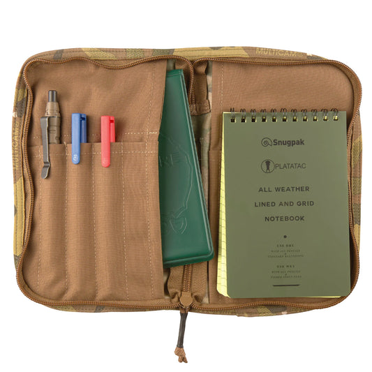 The Platatac 980 notebook cover will fit one 980T notebook, the cover features 5 pen slots one hidden horizontal pocket and one vertical pocket. www.defenceqstore.com.au