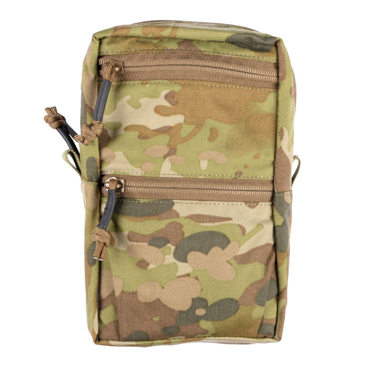 The Platatac LC Accessories Small V5 pouch is a versatile GP/utility pouch designed to hold a variety of items items. It features internal elastic loops and a lightweight open top pocket, as well as two small zippered pockets on the front for various smaller items. www.defenceqstore.com.au