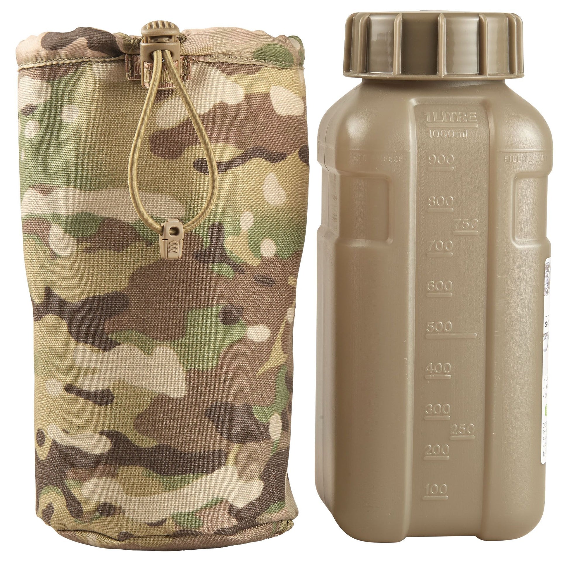 The Nalgene Bottle Pouch is designed to hold a 32oz wide or narrow mouth Nalgene 1L bottle, a 1L flask. It features a bungee drawcord to secure the water bottle. www.defenceqstore.com.au