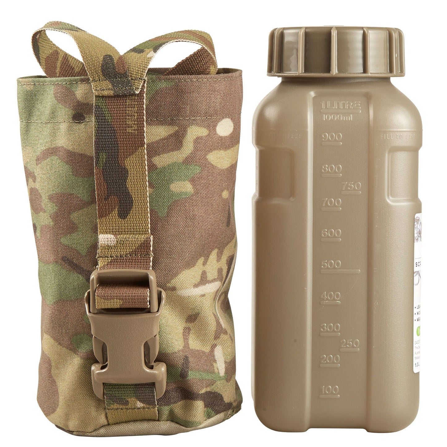 The Nalgene Bottle Pouch is designed to hold a 32oz wide or narrow mouth Nalgene bottle with a titanium cup, a 1L flask. It features a Y style strap with an ITW side release buckle to secure the bottle. www.defenceqstore.com.au