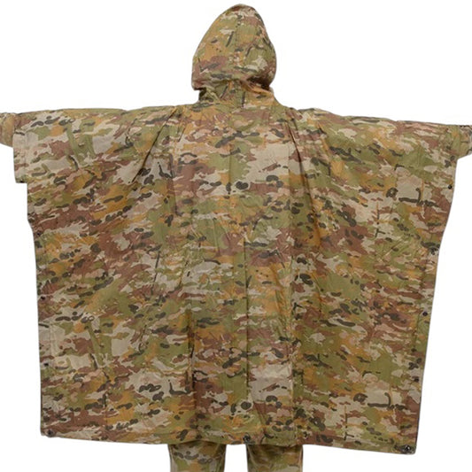 This is a vital piece of kit when the heavens open and you have to get up for piquet, and redesigned the poncho to incorporate the components of the hoochie. So if the need arises you can quickly deploy the poncho as a shelter, when the conditions demand more than your standard Bivi bag. www.defenceqstore.com.au