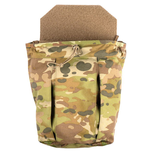 The ASAD Dump Pouch Modular is a highly versatile sub load dump pouch designed to be fastened via a Velcro panel to the lower edge of any plate carrier or chest rig that uses a hook and loop sandwich system. When rolled up using the velcro pull tab, it will sit neatly and take up minimal room underneath your under magazine pouches. www.defenceqstore.com.au