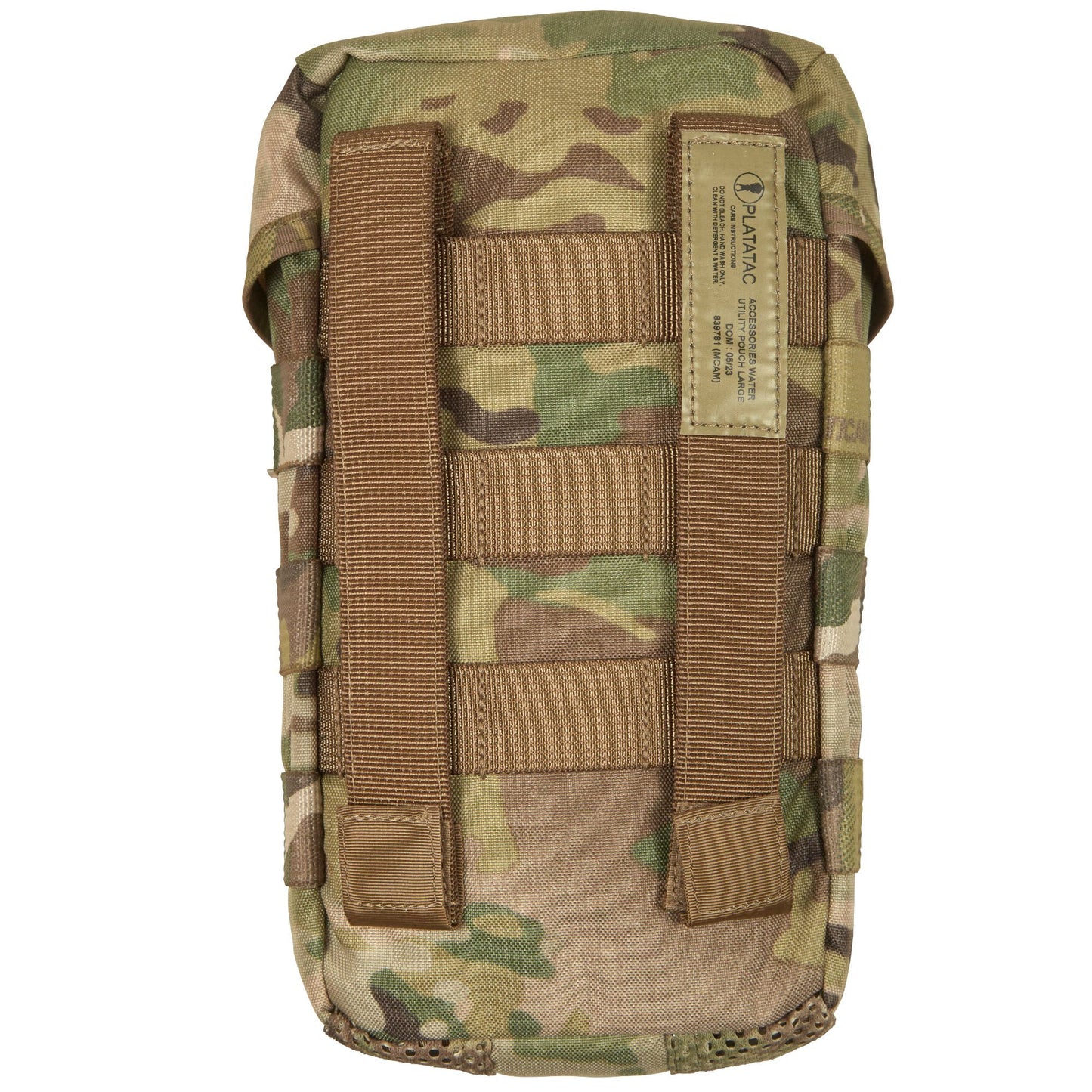 The Platatac Large Accessories Water Utility Pouch (WUP) is a lightweight, MOLLE-compatible utility pouch designed to securely hold a canteen, 1 Litre Flask, a 1L Nalgene bottle with cup, or similar-sized water containers and additional gear. www.defenceqstore.com.au